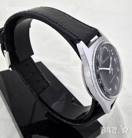 Винтидж немски часовник KIENZLE - швейцарски механизъм - нова черна каишка - дата, снимка 4 - Антикварни и старинни предмети - 53659281