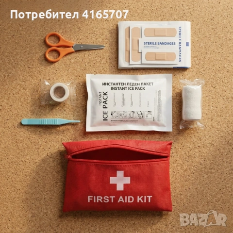 Компактен комплект за първа помощ в червена чантичка, снимка 3 - Други стоки за дома - 53997090