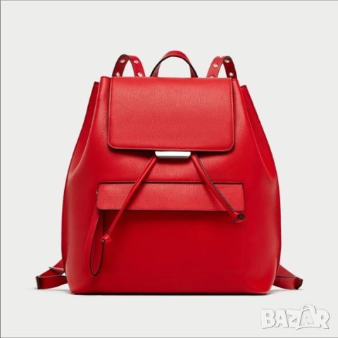 Zara червена кожена раница, снимка 2 - Раници - 45717141