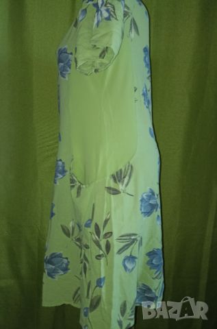 Италианска 100% памучна рокля в неоновозелено с цветя L, снимка 7 - Рокли - 46328916