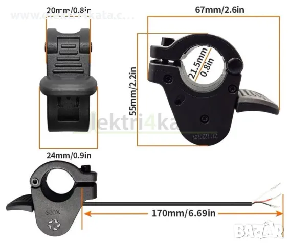 Акселератор (палец) 300X за газта 12V-72V (3pin SM Male), снимка 4 - Части - 50023600