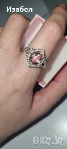 Пръстен с розов турмалин и диаманти