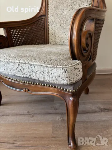 Антикварно кресло с ратан и извити подлакътници, снимка 7 - Антикварни и старинни предмети - 49784474