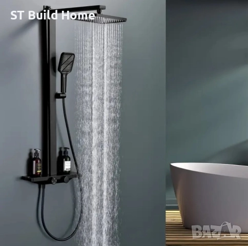 🛁 Стенна Душ Система с Двойни Глави – Съвременен Черен Дизайн 🛁, снимка 2 - Душове - 51869523