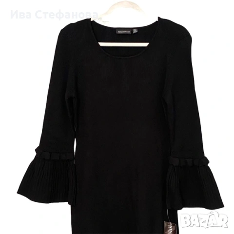 офис  луксозна миди дължина елегантна рокля рипс кокетни плисирани ръкави камбанка NINA LEONARD, снимка 14 - Рокли - 48086763