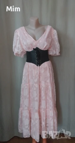 3XL Розова дълга рокля с къс ръкав , снимка 2 - Рокли - 50836929