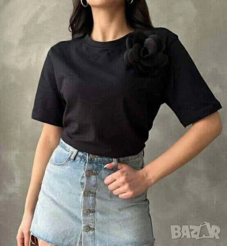 Памучна тениска с 3Д розичка Овърсайз , снимка 2 - Тениски - 50922438