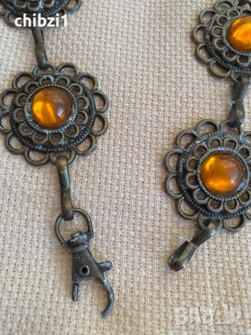 Винтидж месингово колие с кехлибарени камъни , снимка 2 - Антикварни и старинни предмети - 53630168
