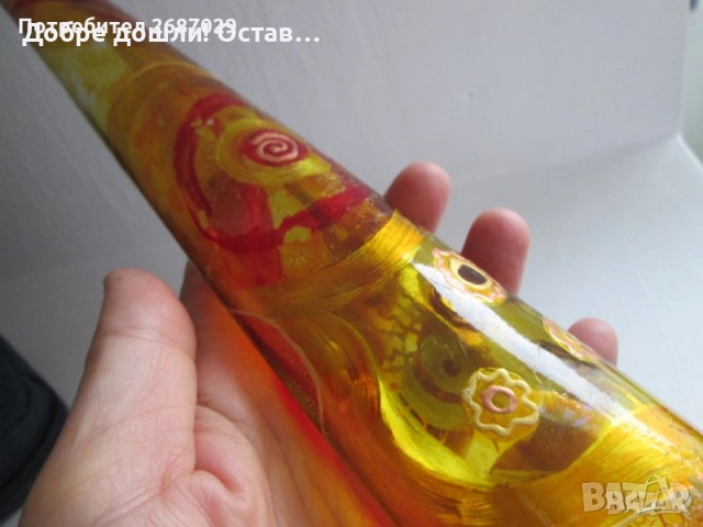 Вази: Стъкло-красива стара стъклена ваза, голяма, друга жълта, лъв - стара керамика ваза., снимка 11 - Вази - 30125824