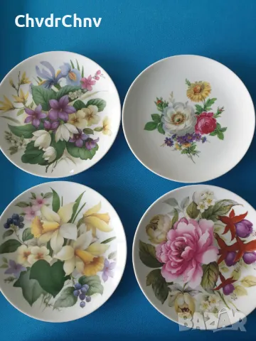 4бр ALKA Kaiser/АЛКА Бавария немска колекционерска декоративна порцеланова чиния-картина/цветя