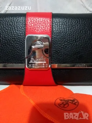 ЕСТЕСТВЕНА КОЖА на HERMES елегантна малка чанта в два цвята - черна и червено