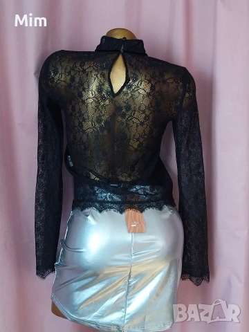 STYLE S Черен дантелен топ с дълъг , снимка 2 - Корсети, бюстиета, топове - 53613697