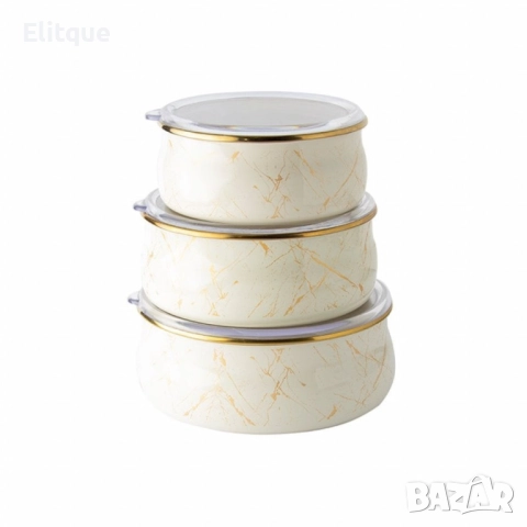 Купи за храна 3бр. Goldmann, 14/16/18см., Бежов, емайл, снимка 4 - Други - 52786727