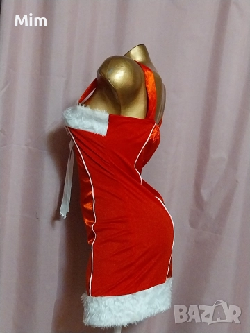 S/M Червена сатенена рокля с бели пухчета за Коледа , снимка 7 - Рокли - 52634545