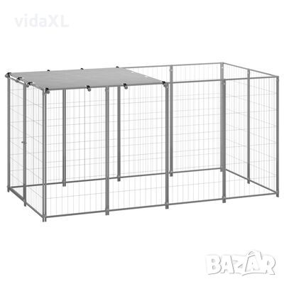 vidaXL Клетка за кучета, сива, 2,42 м², стомана(SKU:3082202