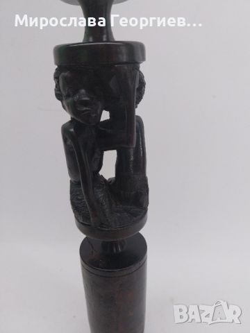 Винтидж африкански свещник, ръчна дърворезба, снимка 4 - Антикварни и старинни предмети - 45477125