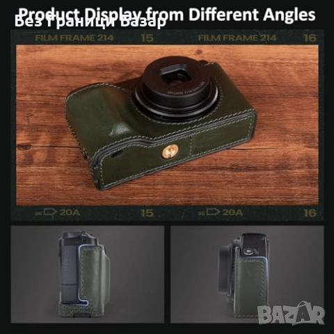 Нов Калъф от естествена кожа за фотоапарат Ricoh GR III GR IV зелен кейс, снимка 3 - Чанти, стативи, аксесоари - 54129170