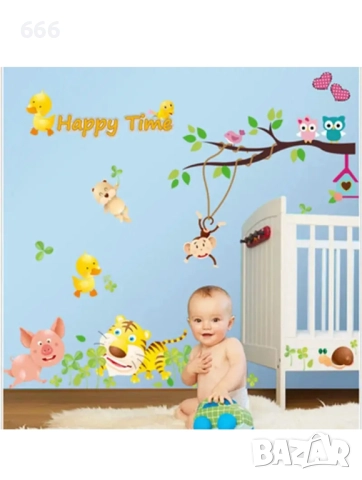 Стикер за стена, винилови стикери с анимационен филм "Happy Time" 125см * 180см (лист 90 * 60см), снимка 5 - Други - 52336646