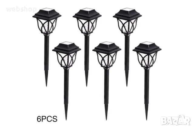 Комплект от 6 x соларни градински лампи тип фенер, черни, снимка 3 - Соларни лампи - 49719637