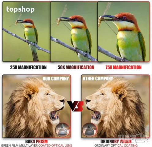 BOSSDUN 25-75x70 ТЕЛЕСКОП със статив, чанта и адаптер за телефон. Наблюдение на природа или звезди, снимка 5 - Екипировка - 50542512