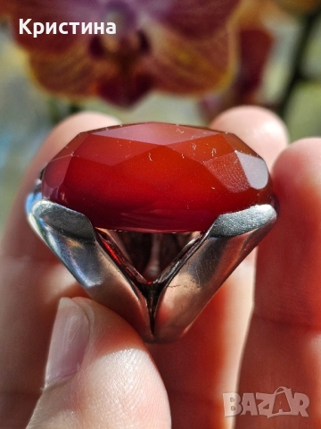 Масивен сребърен пръстен с Карнеол, снимка 10 - Пръстени - 52259169