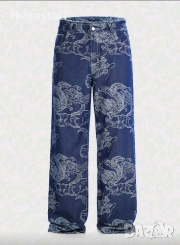Нови baggy дънки панталони Casual Loose Fit Jeans дракони Л/хл 34