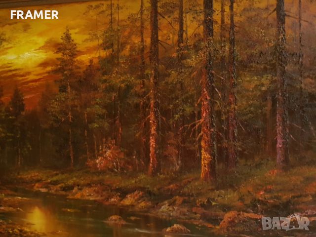 Питър Тенсли Peter Tensley (американец) „Горско езеро“ Голяма маслена картина върху платно, снимка 4 - Картини - 45636775