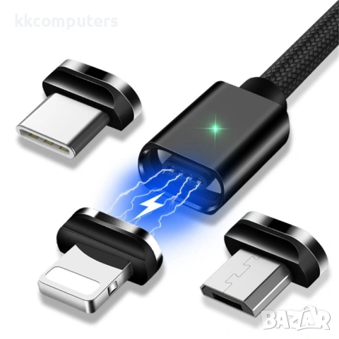 ESSAGER 3 в 1 Магнитен Кабел Lightning / Type-C / Micro USB 3A за Бързо Зареждане 1 м