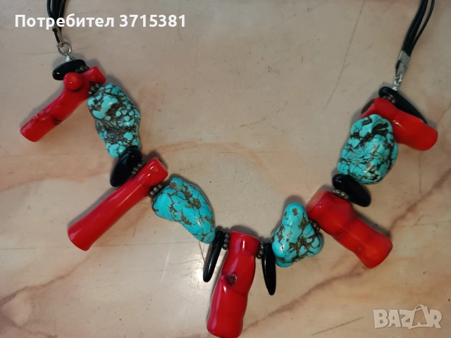 Колие с червен корал и тюркоаз, снимка 4 - Други ценни предмети - 52907721