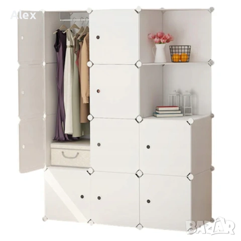 Модулен гардероб Time Trade, 9 рафта, 147x111x47 см, Бял