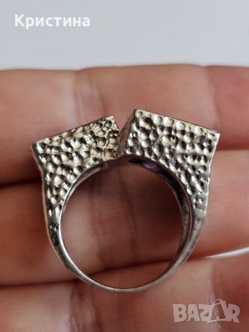 масивен сребърен пръстен с Пурпурен Аметист, снимка 5 - Пръстени - 45113017