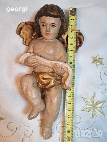 Стара дървена статуетка на ангелче херувим дърворезба 29/3, снимка 9 - Антикварни и старинни предмети - 52424270