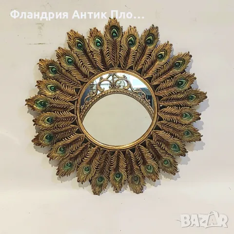 Кръгло декоративно огледало с паунови пера, снимка 4 - Огледала - 49648763