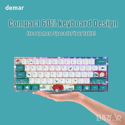 MIHIYIRY 60% кабелна игрална клавиатура, 61 клавиша SK механична клавиатура, RGB подсветка, снимка 3 - Клавиатури и мишки - 46461242