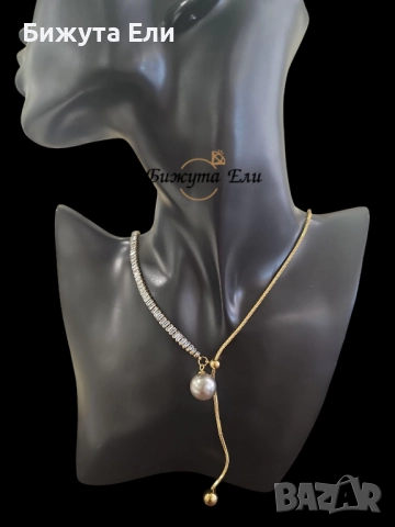 Колие стомана с перла и кристали , снимка 4 - Колиета, медальони, синджири - 51597170