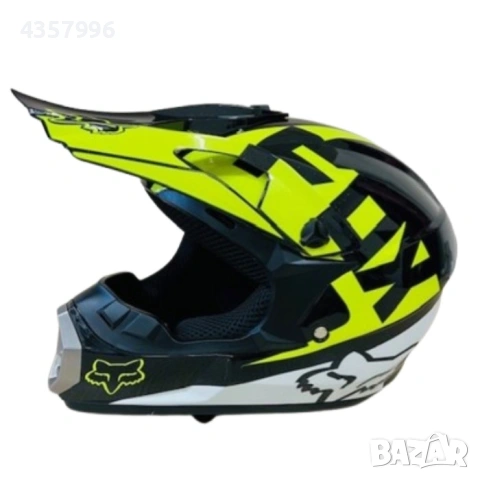 Кросова каска, за мотор, Атв, Вело, Гланц черен-бял с неон, снимка 3 - Аксесоари и консумативи - 53444378