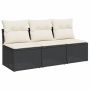 vidaXL Градински диван с възглавници, 3-местен, черен, полиратан, снимка 1 - Градински мебели, декорация  - 45711317