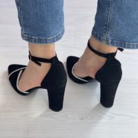 черни дамски затворени сандали с ток , снимка 1 - Сандали - 45204751