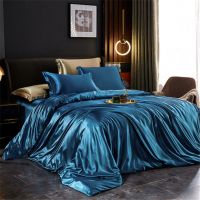 Висококачествен Спален Комплект от Сатен от 4 Части Blue 1, снимка 1 - Спално бельо - 41584323