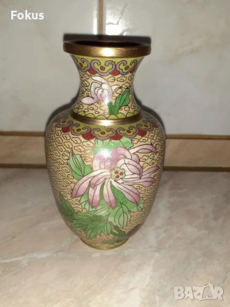 Cloisonne Клоазоне стара ваза бронз клетъчен емайл, снимка 1