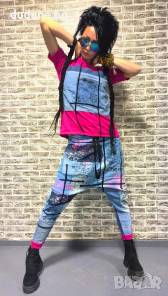 Нов страхотен дамски сет   дънкови потури и тениска в стила на дудуна!, снимка 1