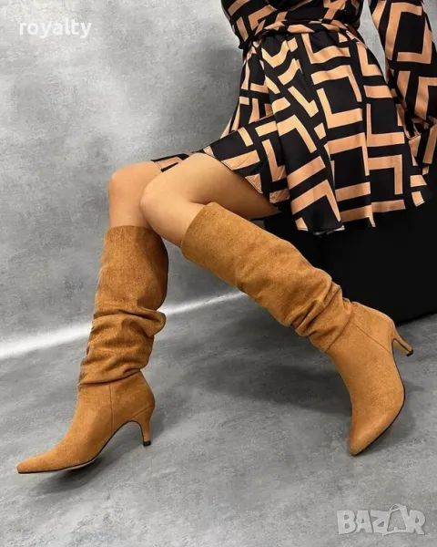 Ботуши на ток - кафяв велур, снимка 1
