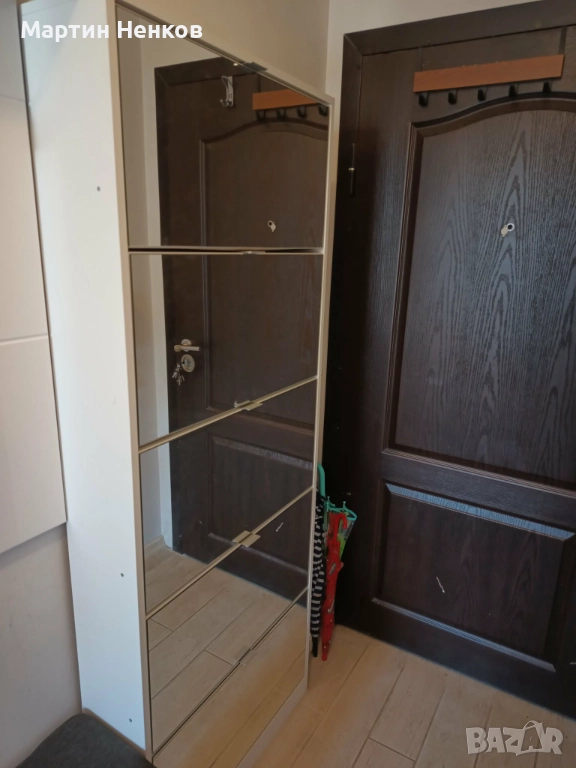 Бял Шкаф за Обувки с 5 отделения и Огледала, снимка 1