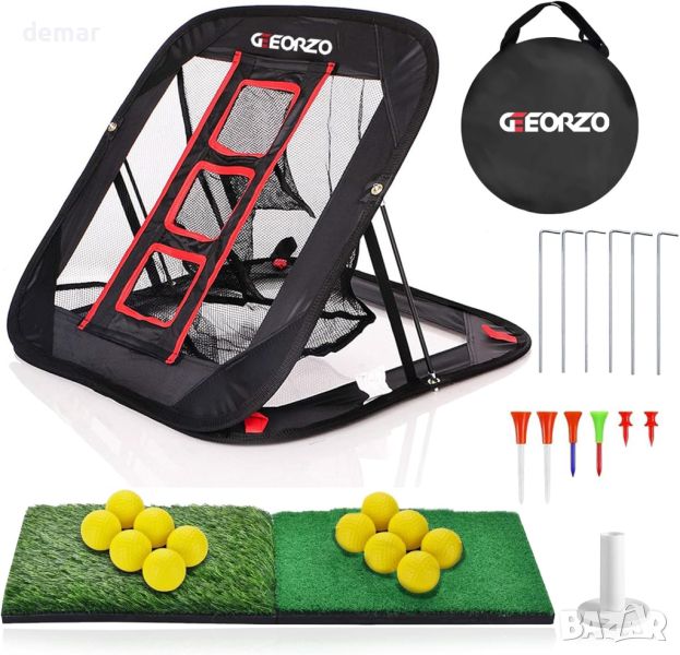 GEEORZO Комплект за тренировки на голф, мрежа, подложки, топки, с чанта, снимка 1