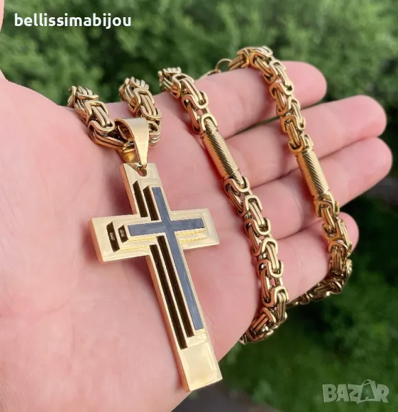 Мъжки Масивен Ланец 12мм. от Медицинска Стомана с Кръст, снимка 1