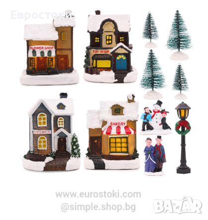 Коледна декорация Toyland® Mini Christmas Village, коледно село с мини къщички и фигурки, снимка 1