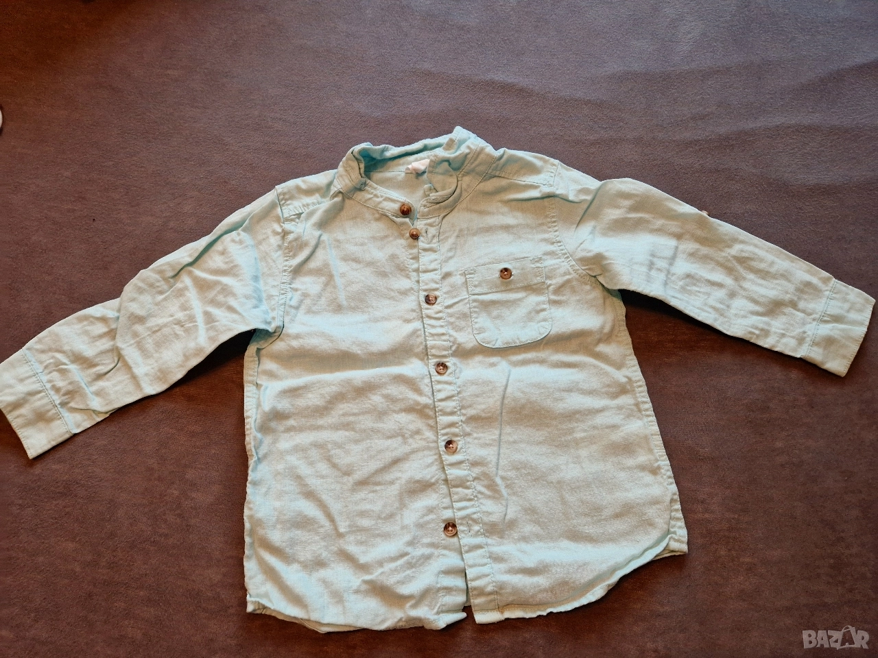 1-2г 92см Риза с дълъг ръкав, памук, светло зелена, без следи от употреба , снимка 1