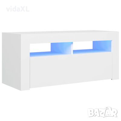 vidaXL ТВ шкаф с LED осветление, бял, 90x35x40 см(SKU:804319, снимка 1