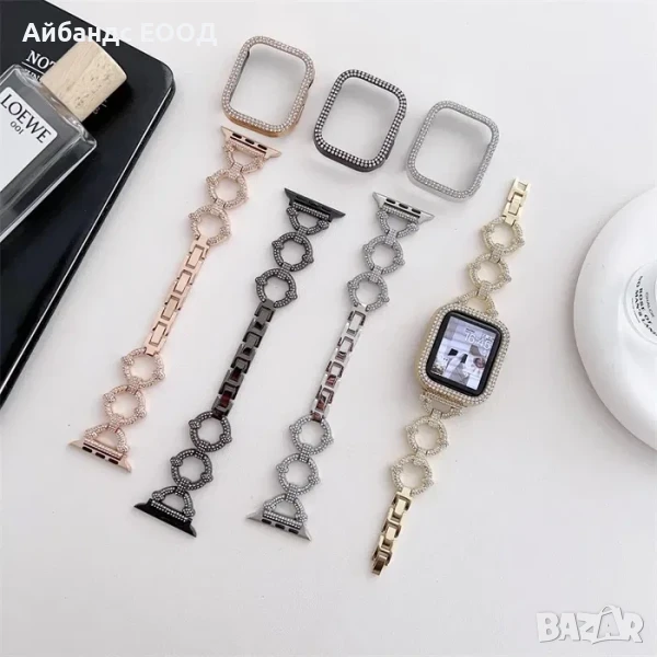Стоманена каишка с кристали за Apple Watch ULTRA/SE/10/8/7/6/5/4, снимка 1