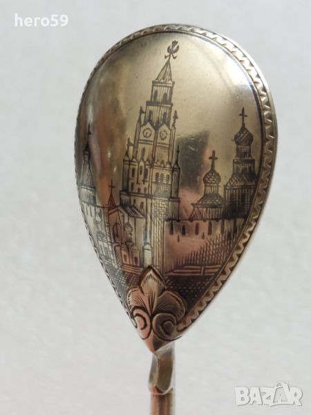 Царска Русия-сребро 84, колекционна лъжичка с ниело, снимка 1
